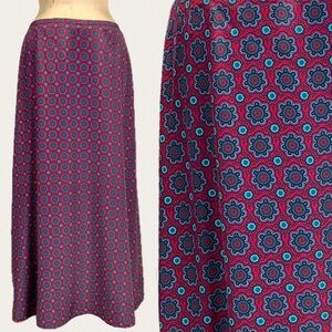 VINTAGE 80s long maxi skirt geometric floral silky lightweight dark academia 90s